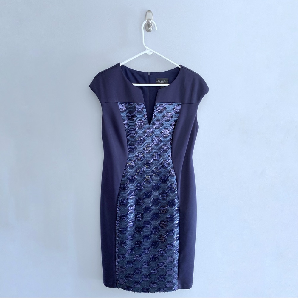 Connected Apparel Navy Sequin Embellished Dress